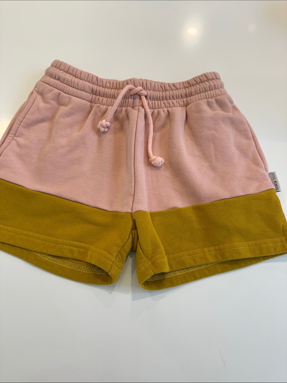 Little‎ Wedgies Kids Pink Mustard Colorblock Sweat Shorts Size 9-10 Drawstring